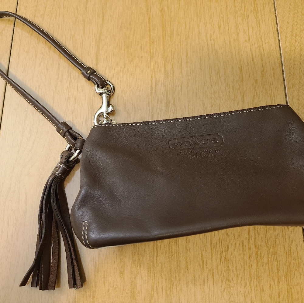 Coach small brown leather wristlet clutch